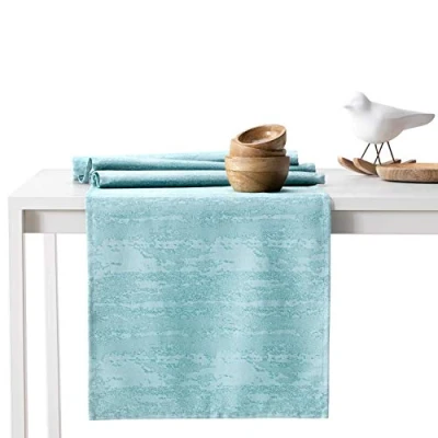 Image of AmeliaHome Table Runner 30 x 100 cm Lotus Effect Water Repellent Snakeskin Pattern Light Blue Vesta