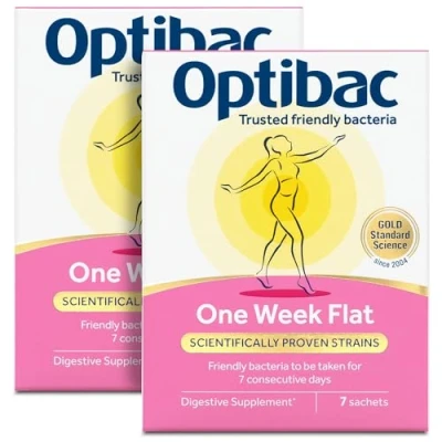 Image of Optibac Probiotics One Week Flat Vegan Digestive Probiotic Supplement Suitable for Bloating with 5 Billion Bacterial Cultures 2 Supply, 14 Sachets
