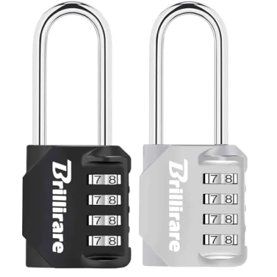 Image of Brillirare 2 Pack Combination Lock, 4 Digit Padlock 2.3 Inch Long Shackle, Waterproof Zinc Alloy Outdoor Travel Luggage Locks for Backpack, Gym Locker, Hasp, Fence, Gate, Case, Toolbox Black Silver