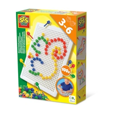 Image of SES Creative 14046 Mosaic Board Compact, 100 pins in 4 Colours, Reusable Set for Young Children