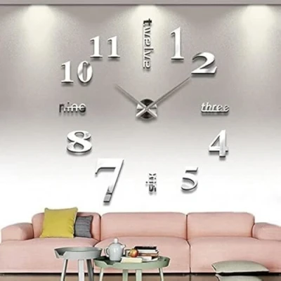 Image of 3D DIY Frameless Large Wall Clock Modern Roman numerals Mirror Sticker Home Office Decorations for Living Room Bedroom (Arabic Black)