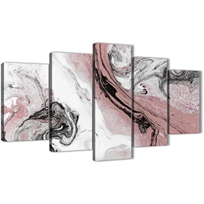 Image of 5 Piece Blush Pink and Grey Swirl Abstract Bedroom Canvas Wall Art Decor 5463 160cm XL Set Artwork Wallfillers