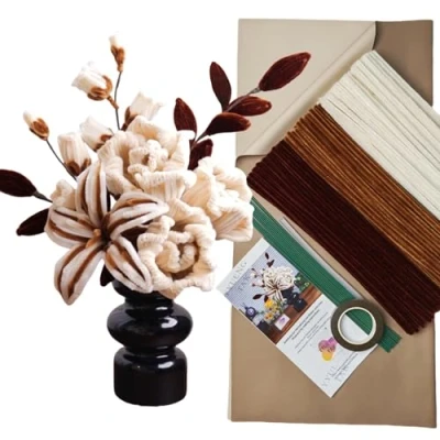 Image of YYUENGTAK 200 pcs Vintage Brown Pipe Cleaners for Craft, Flower Set with Rose and Lily Instructions,Chenille Stem DIY