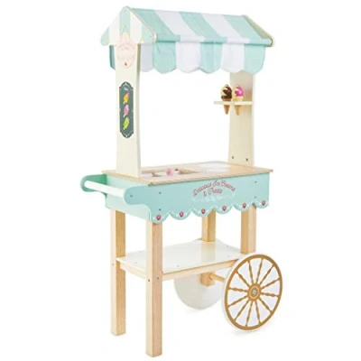 Image of Le Toy Van Educational Wooden Role Play Ice Cream Trolley Boys &amp; Girls Pretend Food Playset For Ages 3+