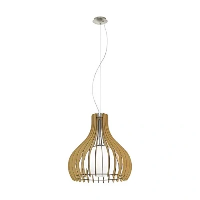 Image of Eglo Pendant Lighting Tindori, Vintage Ceiling Light Fitting Made of Steel, Wood and Glass in Nickel matt, Maple White, Hanging lamp for Dining Living Room, E27 Socket, Ø 20 inches