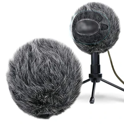 Image of YOUSHARES Furry Windscreen Muff Customized Pop Filter for Microphone, Windshield Wind Cover Improve Blue Snowball iCE Mic Audio Quality (Grey)