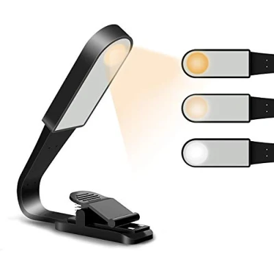 Image of Book Light, USB Rechargeable Reading Light with Touch Sensor, Lamp 3 Eye Care Adjustable Brightness Modes, Flexible Clip on for in Bed, Travel (Warm &amp; White Light)