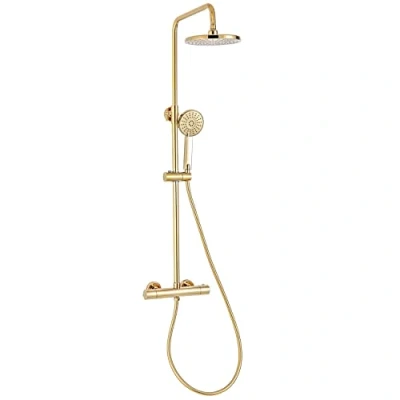 Image of SCHWÄNLEIN Anti Limescale Shower System with Thermostat Rain Set Fitting Column Brass Gold
