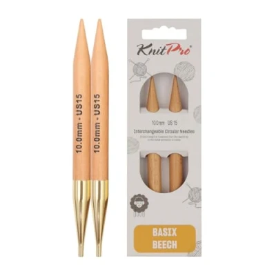 Image of KnitPro Basix Birch: Circular Knitting Pins: Interchangeable: Normal: 11.6cm x 10.00mm, Birchwood, Multi Colour, 10mm