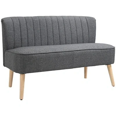 Image of HOMCOM 2 Seater Sofa for Living Room, Modern Velvet Fabric Couch, Armless Loveseat Settee with Wood Legs Bedroom and Home Office, Grey