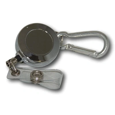 Image of EPOSGEAR Retractable Reel Recoil Pull Key Ring Chain Cord Carabiner Belt Clip Ski Pass ID Card Badge Holder (5 Pack, Metal Clip)