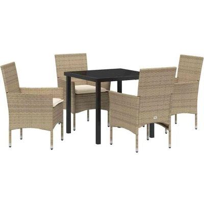 Image of vidaXL 5 Piece Garden Dining Set with Cushions Beige Poly Rattan