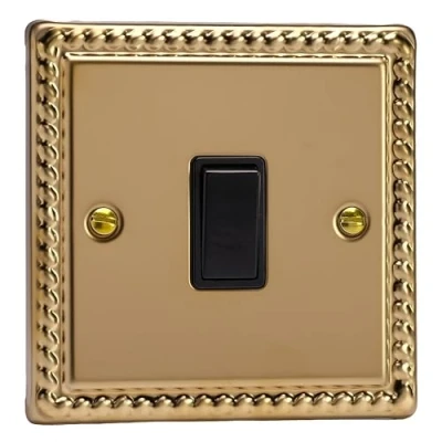 Image of Varilight 1G 1 or 2W 10A Switch Georgian Brass XG1B