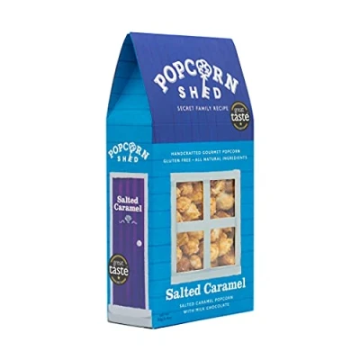 Image of Popcorn Shed Salted Caramel Gourmet Popcorn, 1 x 80g Gift Box, Gluten Free, Natural, Vegetarian Movie Night Snack, Blue