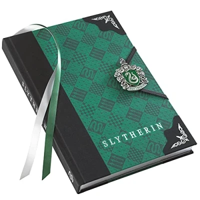 Image of The Noble Collection Harry Potter Slytherin Journal 9.75in (25cm) Hardbound Lined with Gilded Edges and Die Cast Enameled Crest Officially Licensed Film Set Movie Props Gifts