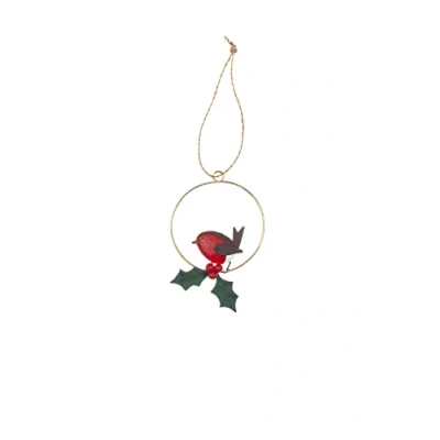 Image of Shoeless Joe Robin in Gold Wreath Christmas Tree Decoration