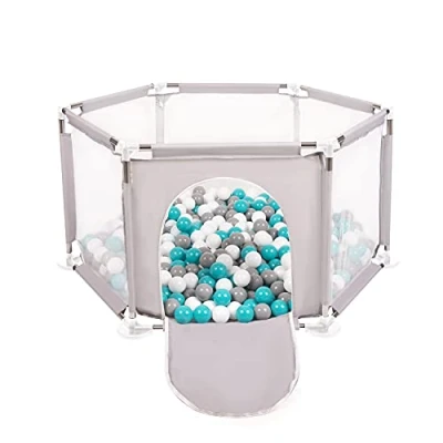 Image of Selonis Hexagon 6 Side Play Pen with 900 Balls, Grey:Grey/White/Turquoise