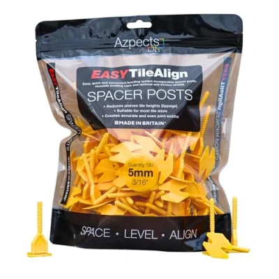 Image of Azpects EASYTileAlign Pack of 150x 5mm (3/16&quot;) Leveling Spacer Posts for Tile System. Great Professional and Home Use, Aligning Flooring Spacers Tool Patio Slabs Tiles