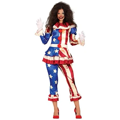 Image of FIESTAS GUIRCA Evil American Clown Halloween Costume Adult Women USA Horror Adults Fancy Dress Costumes Size M 10 12