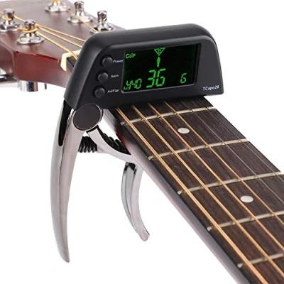 Image of Alomejor Guitar Tuner and Capo Set Quick Change Capos with Picks for Bass Electric Guitars (Bronze)