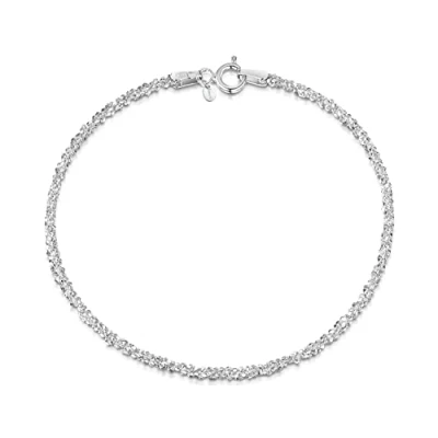 Image of Amberta 925 Sterling Silver 2 mm Snow/Rock Chain Bracelet Length 7&quot; inch / 18 cm (7)
