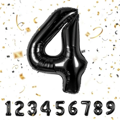 Image of Number Balloons 4,Black 4 for Birhtday Party Decoration,40 Inch Giant Helium Foil Boys Girls 4th Birthday Decor Anniversary Decorations Supplies