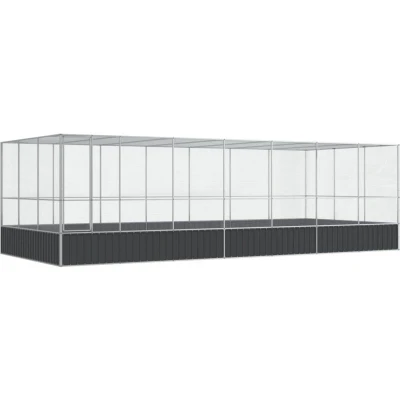 Image of vidaXL Aviary with Extension Silver Steel 725x307x212 cm Bird Cage for Birds, Rabbits, Ducks Lockable Door and Mesh Grid Outdoor Pet House