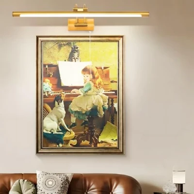 Image of TYhogar Bathroom Mirror LED Picture Light with Swivel Lamp Head Wall Sconce 12W Pull Switch for Living Room Adjustable Arm Bedside Reading Fixtures Hotel Restaurant 640Lm 3000K IP44(Brass)