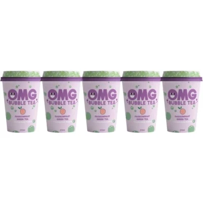 Image of OMG Bubble Tea Passion Fruit Green With Popping Apple Bubbles Pack of 5