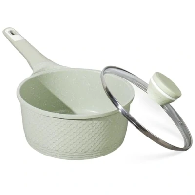 Image of Sauce pan 1.5L Saucepan with lid, Non Stick Pot, Small Pots for Cooking Induction 100% Free PFOA PFAS Green Granite