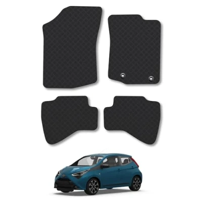 Image of 5mm Rubber Car Mats Compatible With Toyota Aygo (2014 2021) [Hook Clip] Tailored Fit Floor Set Accessory Custom Anti Slip Backing Heavy Duty Waterproof Easy Clean Durable All Weather