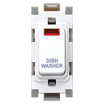 Image of Deta G3576 Grid Switch 20 Amp Double Pole with Neon Marked &#039;Dishwasher&#039; (White)