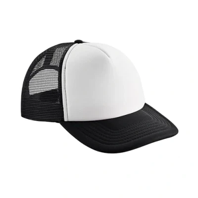 Image of Beechfield Vintage Plain Snap Back Trucker Cap Classic Retro Style Hat Black/White