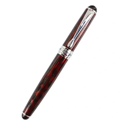 Image of Gullor Medium nib fountain Pen X750 Dark Red Flower Pattern Stainless Steel