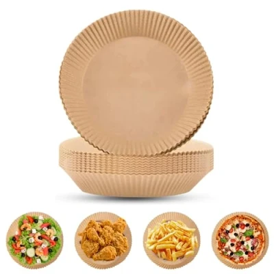 Image of MantraRaj Air Fryer Liners 50PC Round Disposable Paper Liner Baking Non Stick Waterproof Oil Proof Bowls Cooking Food Grade Parchment 20cm