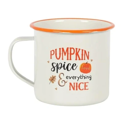 Image of Something Different HA_40331 Enamel Mug Pumpkin Spice 1pc. 165g, White, 1 Count (Pack of 1)