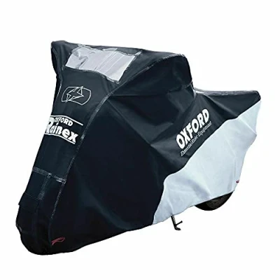 Image of Oxford Covers Rainex Waterproof Outdoor Motorcycle Cover Medium Motorbike Rain &amp; Dust (Medium), Silver Black