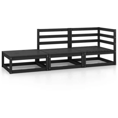 Image of vidaXL 3 Piece Garden Lounge Set Black Solid Pinewood