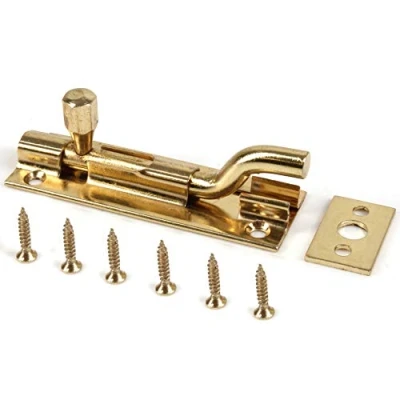Image of Necked Slide Bolt 75mm Small Offset Brass Toilet Door Lock