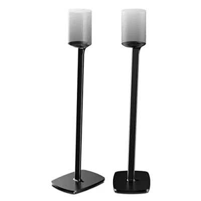 Image of Flexson Floor Stand for Sonos ERA 100, Twin pack in Black soft and hard floors + extension cable management