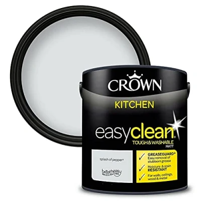 Image of 2.5L CROWN Easyclean Kitchen MATT Emulsion Multi Surface Paint With GREASEGUARD+ That can be Used on Walls, Ceilings, Wood and Metal. Stain &amp; Scrub Resistant Formula Splash of Pepper