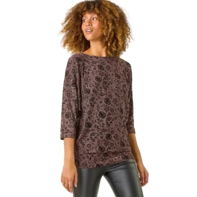 Image of Roman Originals Blouson Top for Women UK Ladies Drop Shoulder Long Sleeve Jersey Stretchy Oversized Casual Office Jumper Soft Everyday Sweater Lounge Sweatshirt Blouses Bronze Size 12