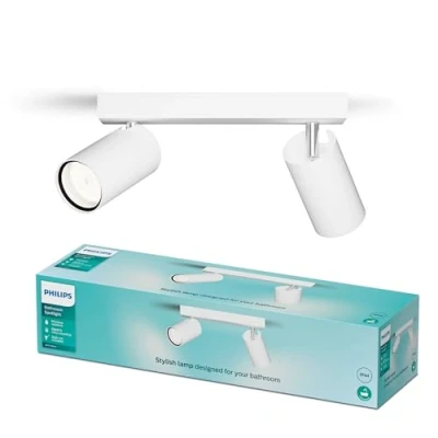 Image of Philips Idris 2 Head spot, GU10 lamp not Included, White, IP44, Water Resistant