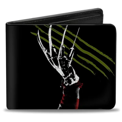 Image of Buckle Down Men&#039;s Horror Movies Wallet, Bifold, a Nightmare on Elm Street Hand Scratching Logo, Vegan Leather, Freddy Krueger, 4.0&quot; x 3.5&quot;,