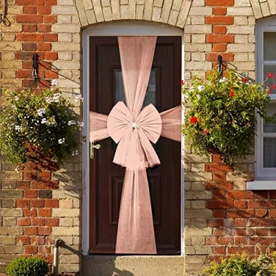 Image of Sparkles Partyware Christmas Door Bow Rose Gold Organza with Silver Diamante Ring Large Party Decoration
