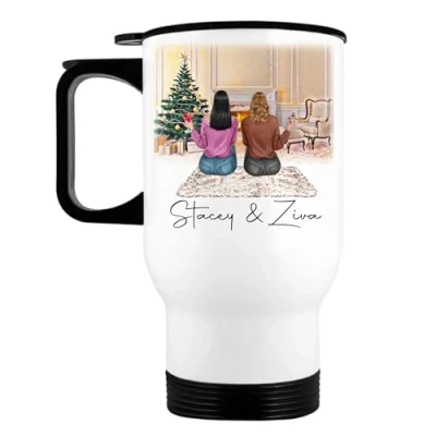 Image of EKAM Personalised Travel Mug Best Friend or Sister Tea Coffee Custom Name Gift Heartfelt Message &amp; Outfit Choices Friendship for Friends, 14oz Stainless Steel Insulated Cup