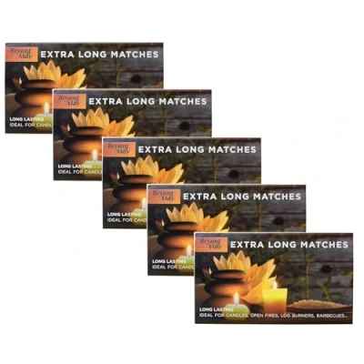 Image of 5 Boxes Bryant &amp; May Extra Long Safety Matches Ideal for Candles, Open Fires, Log Burners BBQ