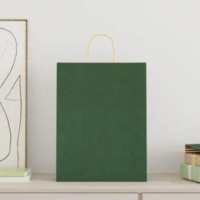 Image of vidaXL Paper Bags 50 pcs with Handles Green 32x12x42 cm