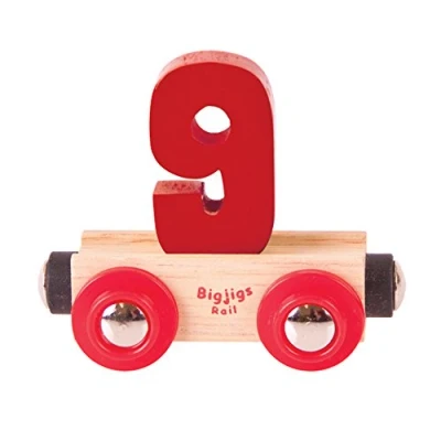 Image of Bigjigs Rail Wooden Name Number 9 (Dark Red) Personalised Wood Railway Carriage