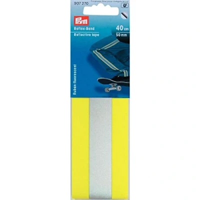 Image of Prym Fluorescent Yellow and Silver 50mm Self Adhesive Reflective Tape (41cm), Polyester blend, 18 x 6 1 cm